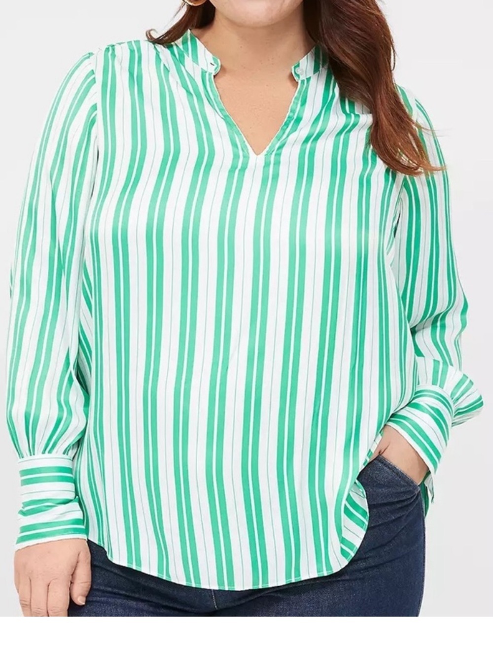 Lane Bryant Satin Blouse Green White Stripe NWT Sz 16